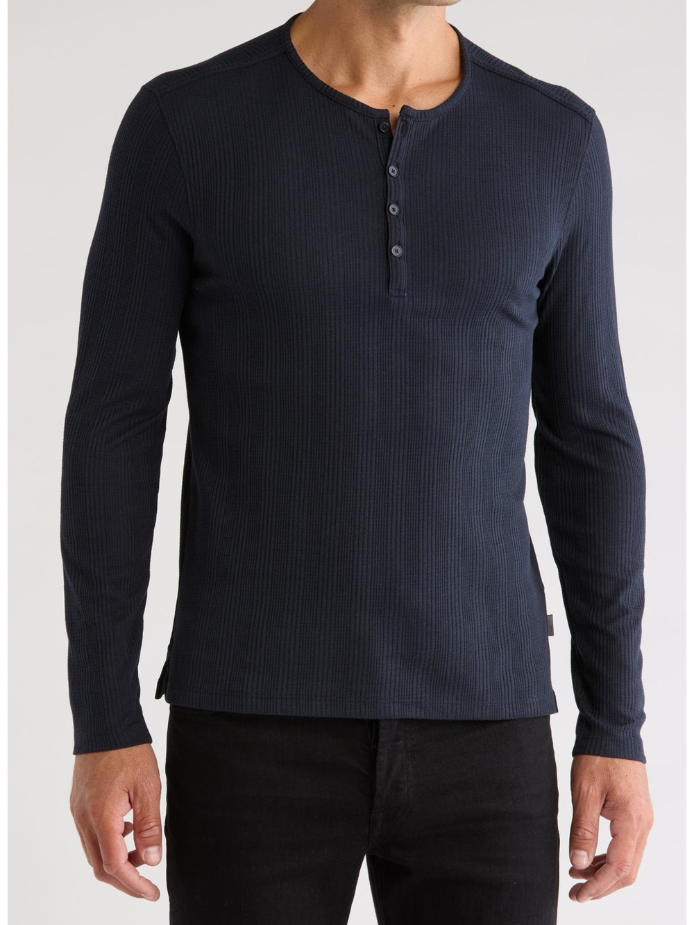 John Varvatos Navy Ribbed Long-Sleeve Henley Sweater Shirt